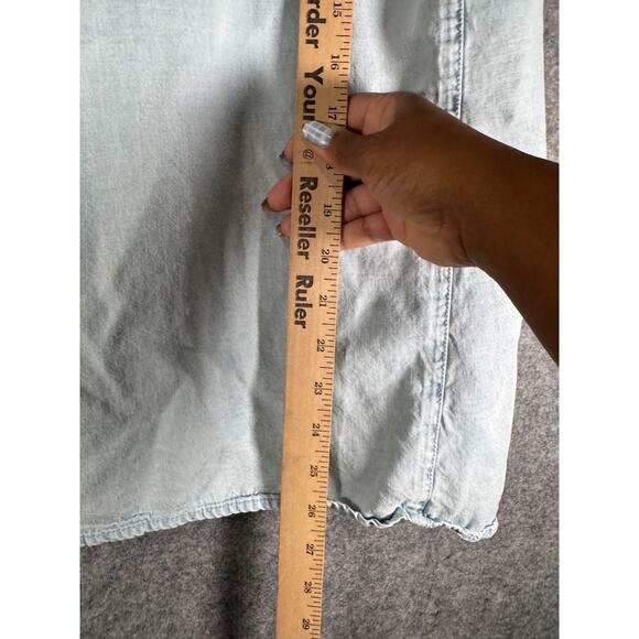 J Jill Blouse Women XL Blue Denim Chambray Short Sleeve Relax Summer Coastal - Picture 5 of 7